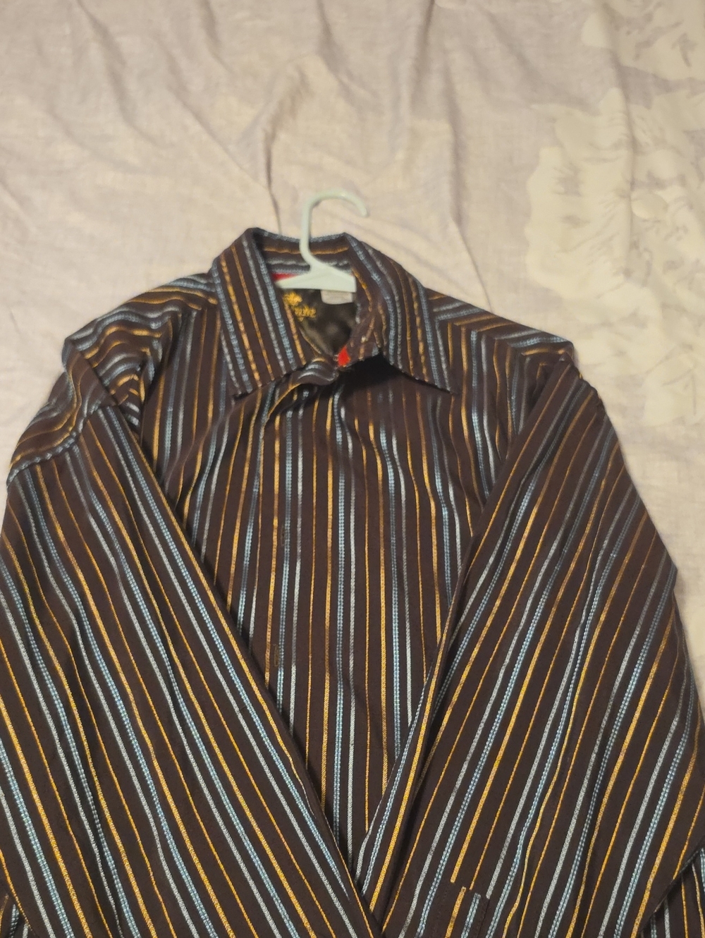Striped Button-Up Shirt in Brown with Blue & Yellow Stripes